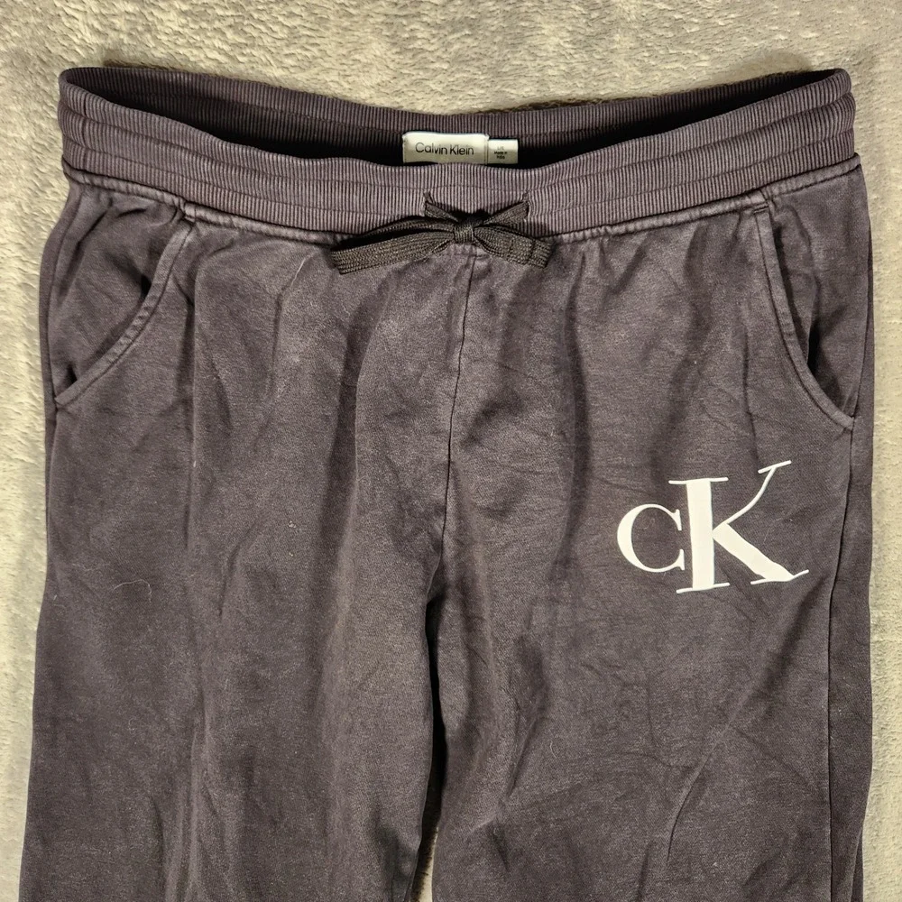 Calvin Klein Joggers Mens Large Gray Excellent Fleece Logo Sweatpants